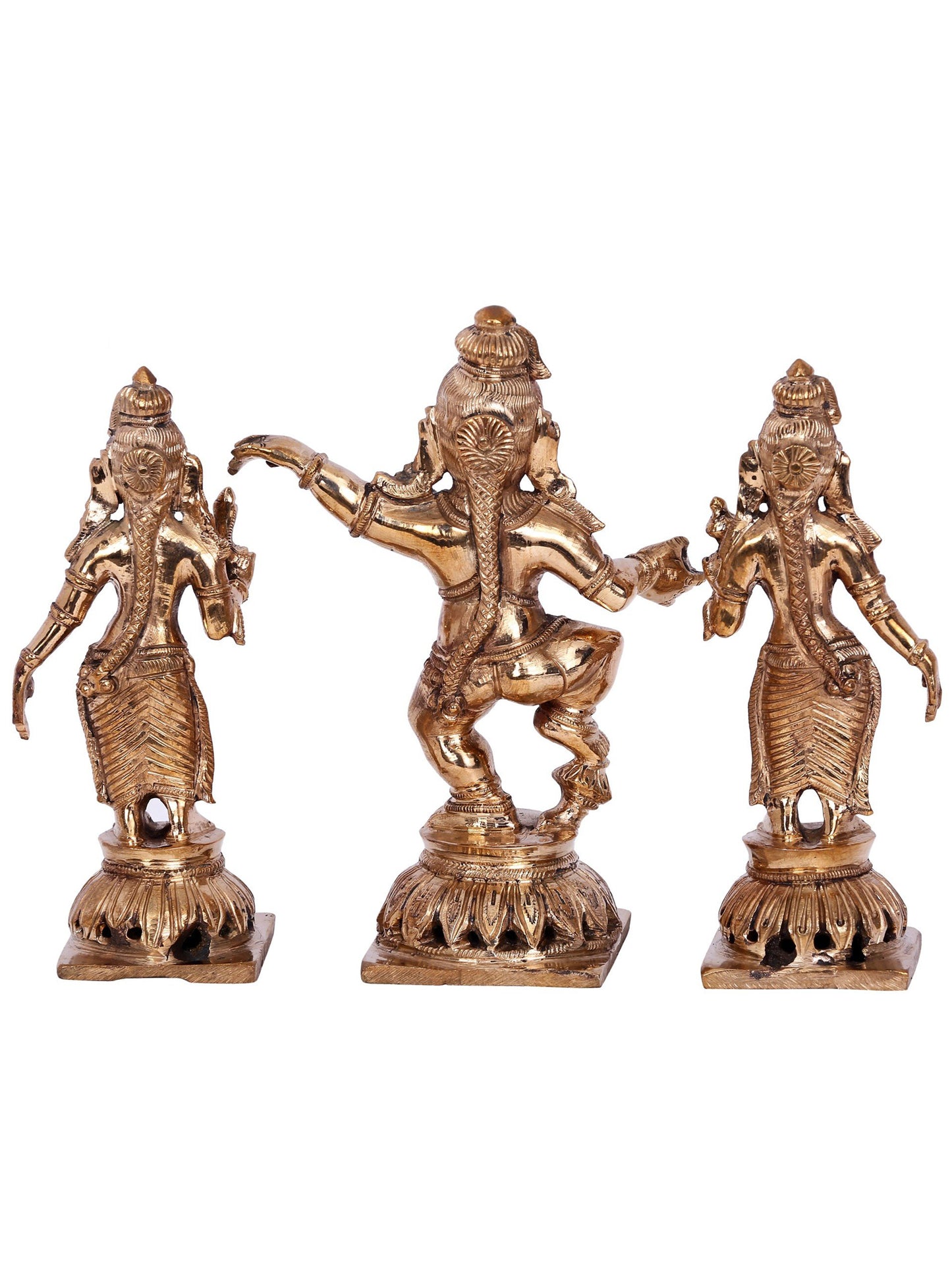 5'' Bhagawan Krishna With Rukmini And Satyabhama | Decorative Bronze Idol | Bronze Statue For Temple