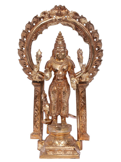 13'' Standing Lord Murugan (Karttikeya) With Throne Bronze Idol | Decorative Bronze Idol | Bronze Statue For Temple