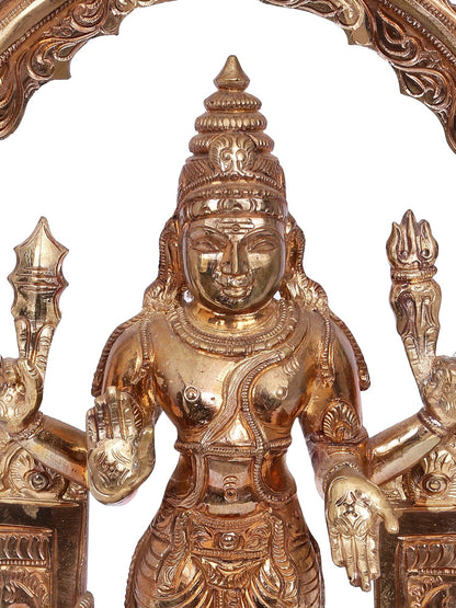 13'' Standing Lord Murugan (Karttikeya) With Throne Bronze Idol | Decorative Bronze Idol | Bronze Statue For Temple