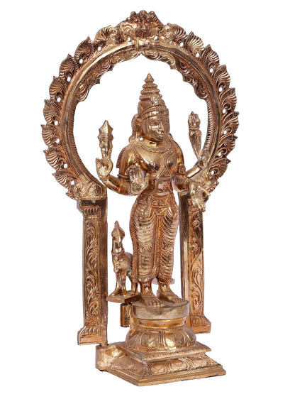 13'' Standing Lord Murugan (Karttikeya) With Throne Bronze Idol | Decorative Bronze Idol | Bronze Statue For Temple