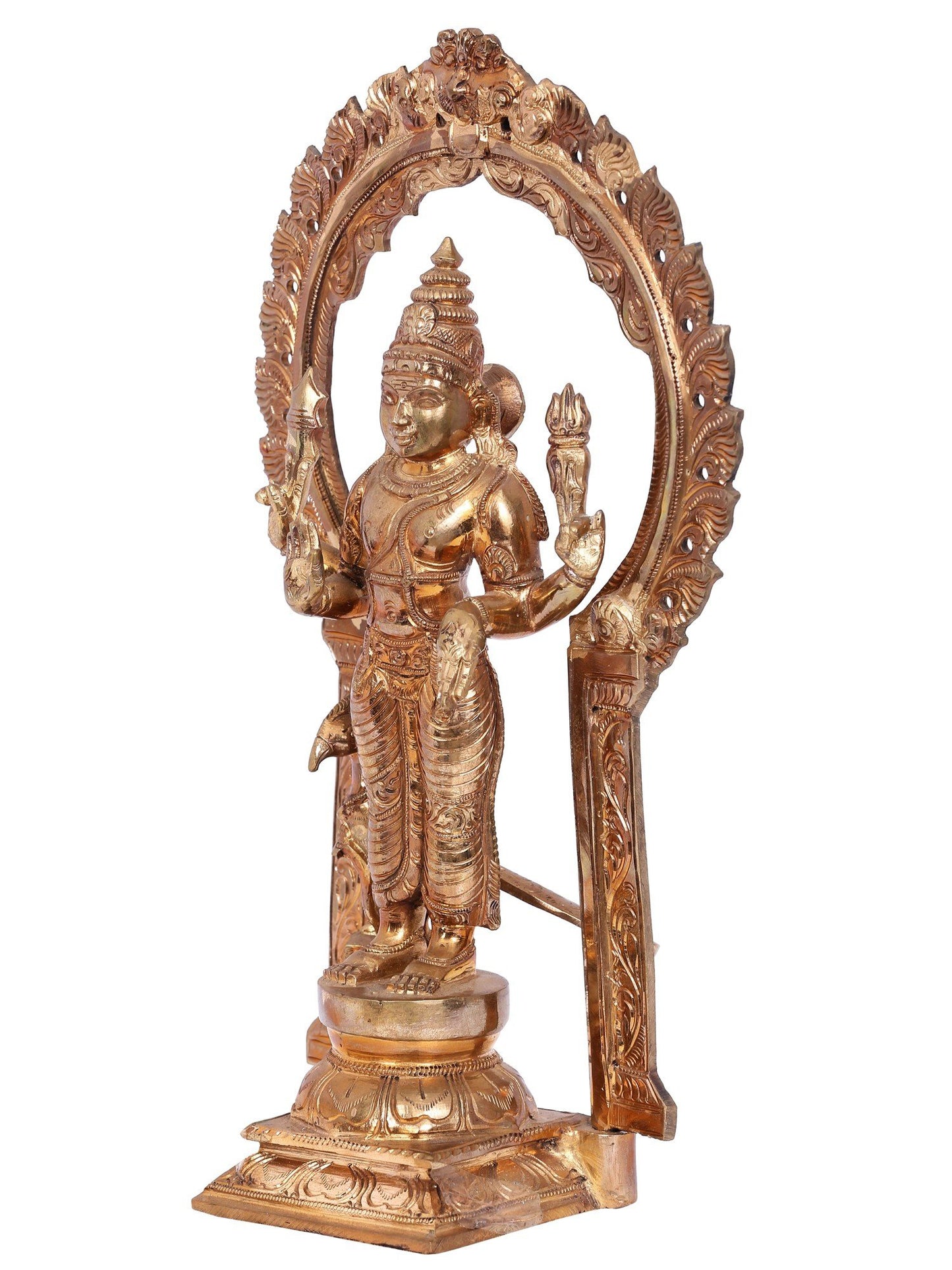 13'' Standing Lord Murugan (Karttikeya) With Throne Bronze Idol | Decorative Bronze Idol | Bronze Statue For Temple