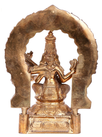 7'' Devi Saraswati Seated On Kirtimukha Throne Bronze Statue | Decorative Bronze Idol | Bronze Statue For Temple