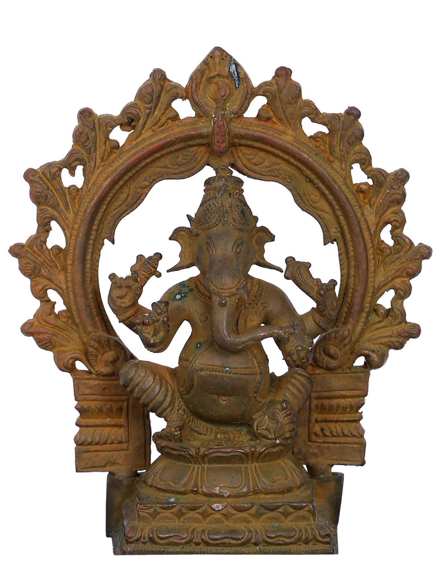 4'' Small Sitting Lord Ganesha On Throne Bronze Figurine | Decorative Bronze Idol | Bronze Statue For Temple