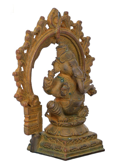 4'' Small Sitting Lord Ganesha On Throne Bronze Figurine | Decorative Bronze Idol | Bronze Statue For Temple