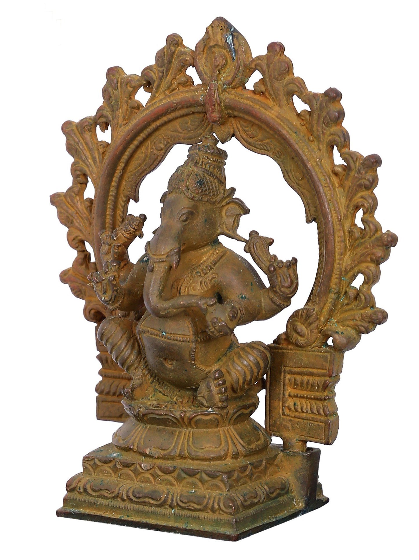 4'' Small Sitting Lord Ganesha On Throne Bronze Figurine | Decorative Bronze Idol | Bronze Statue For Temple