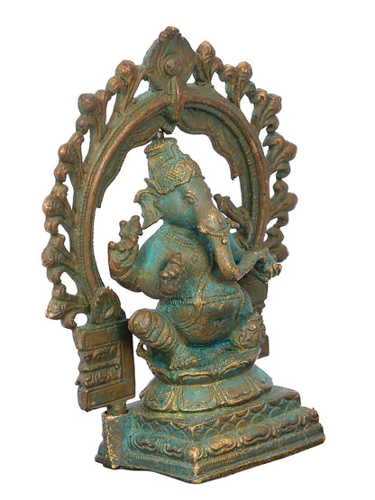 4'' Small Sitting Lord Ganesha On Attractive Throne | Decorative Bronze Idol | Bronze Statue For Temple