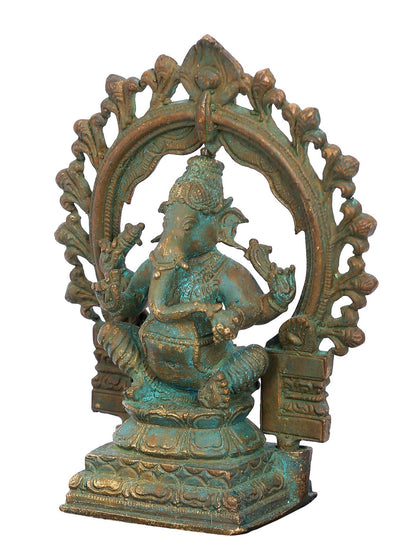 4'' Small Sitting Lord Ganesha On Attractive Throne | Decorative Bronze Idol | Bronze Statue For Temple