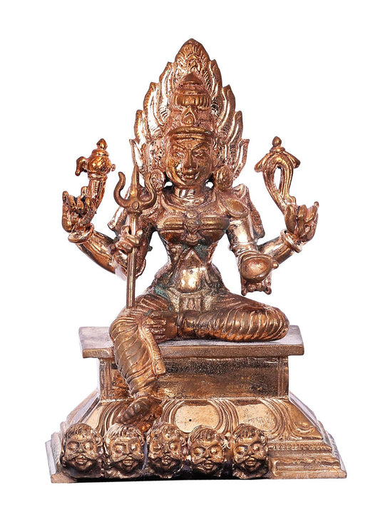 4" Small Chatubhuja Goddess Mariamman Sculpture | Decorative Bronze Idol | Bronze Statue For Temple