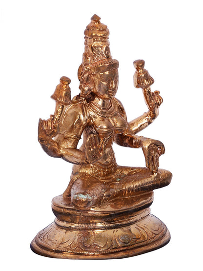 3" Four Hands Goddess Lakshmi Seated On Kamalasan Statue | Decorative Bronze Idol | Bronze Statue For Temple