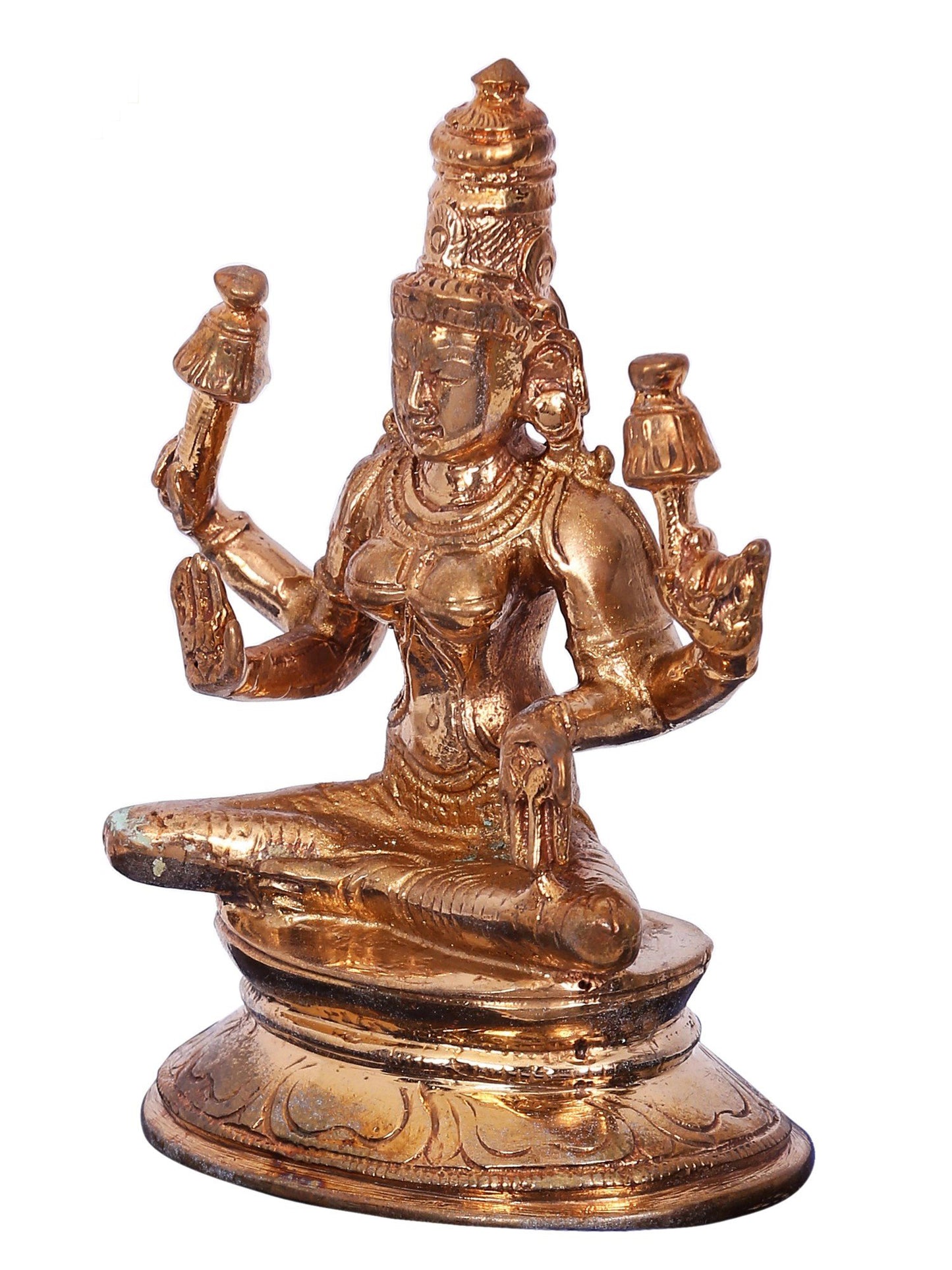 3" Four Hands Goddess Lakshmi Seated On Kamalasan Statue | Decorative Bronze Idol | Bronze Statue For Temple