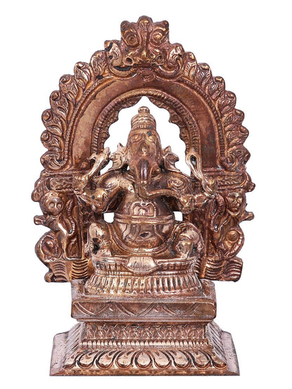 3" Small Lord Ganesha Seated On Kirtimukha Throne | Decorative Bronze Idol | Bronze Statue For Temple