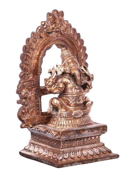 3" Small Lord Ganesha Seated On Kirtimukha Throne | Decorative Bronze Idol | Bronze Statue For Temple