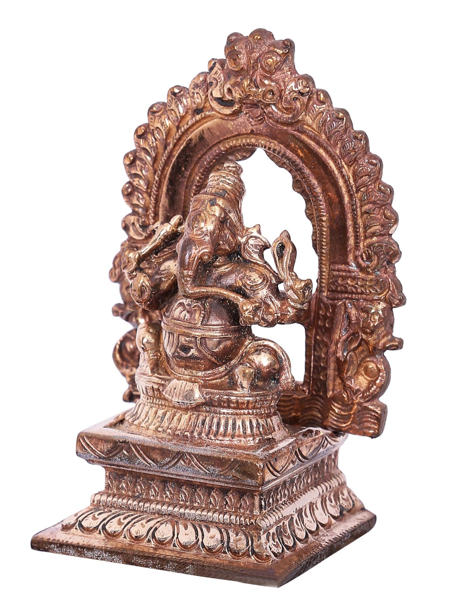 3" Small Lord Ganesha Seated On Kirtimukha Throne | Decorative Bronze Idol | Bronze Statue For Temple