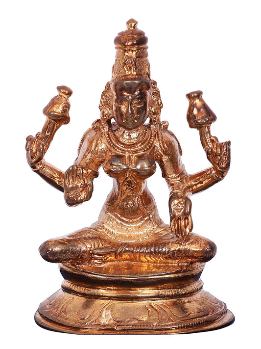 3" Small Seated Goddess Lakshmi With Blessing Posture | Decorative Bronze Idol | Bronze Statue For Temple