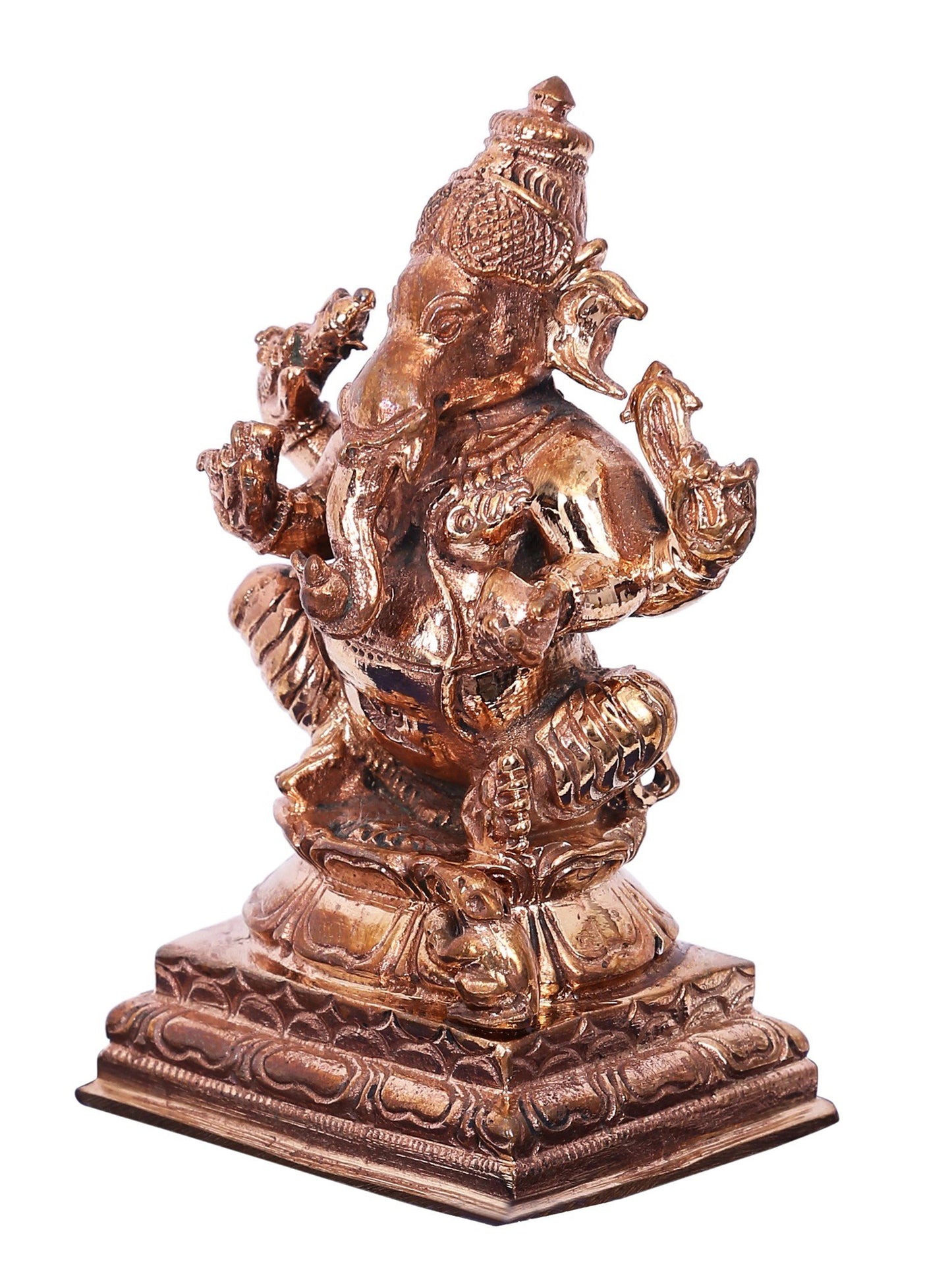 3" Chaturbhuja Lord Ganesha Seated On Lotus | Decorative Bronze Idol | Bronze Statue For Temple