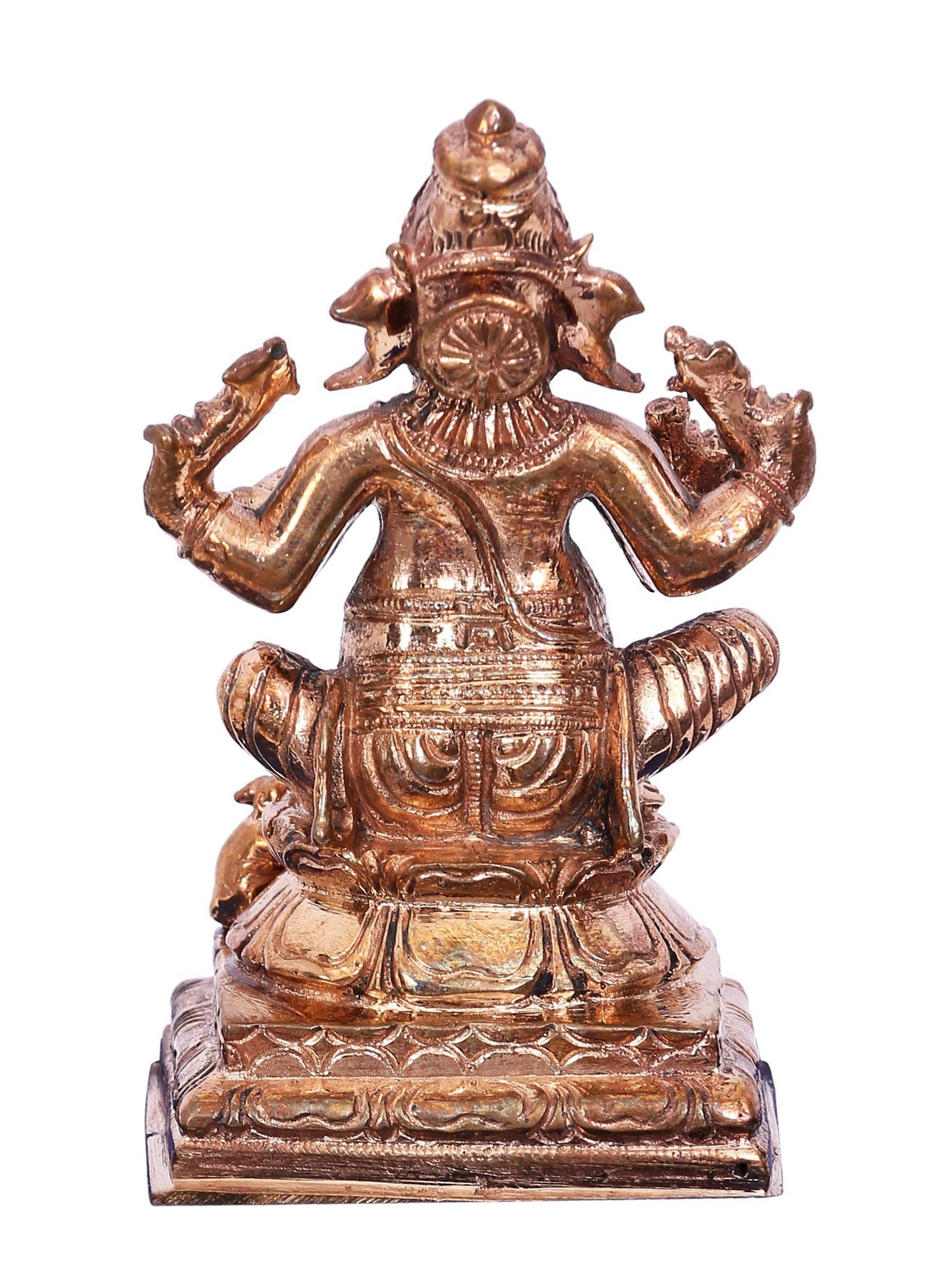 3" Chaturbhuja Lord Ganesha Seated On Lotus | Decorative Bronze Idol | Bronze Statue For Temple