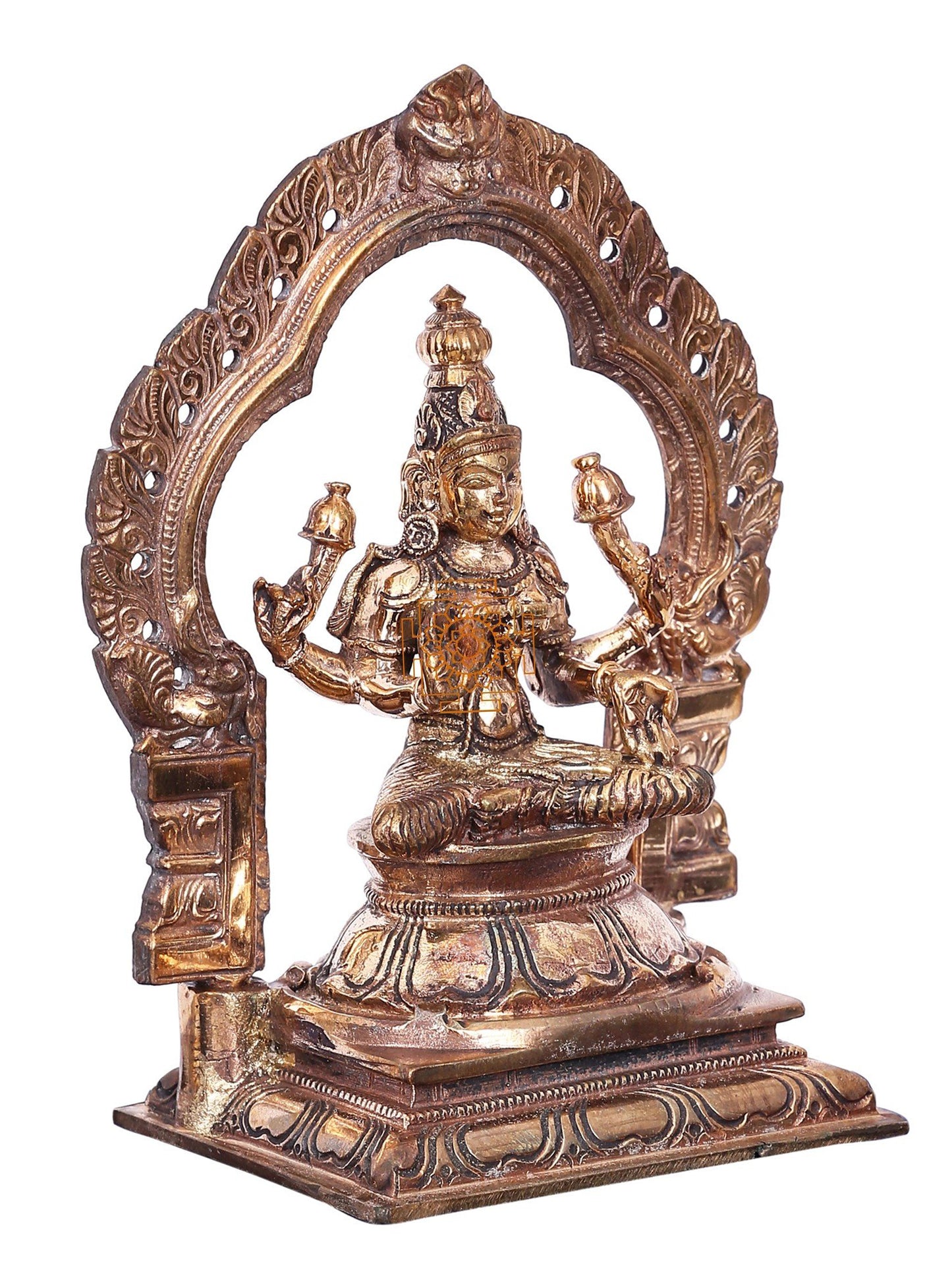 5" Goddess Lakshmi Seated On Kirtimukha Throne | Decorative Bronze Idol | Bronze Statue For Temple