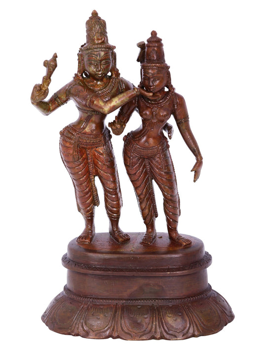 6" Standing Lord Shiva And Parvati | Panchaloha Bronze Statue From Swamimalai | Decorative Bronze Idol | Bronze Statue For Temple