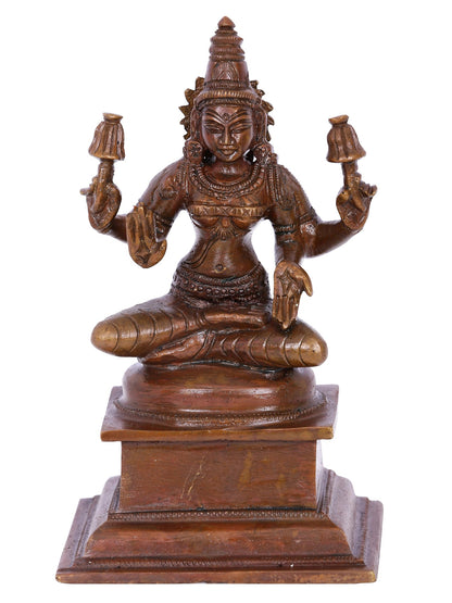 6" Blessing Goddess Lakshmi On Pedestal | Panchaloha Bronze Statue From Swamimalai | Decorative Bronze Idol | Bronze Statue For Temple