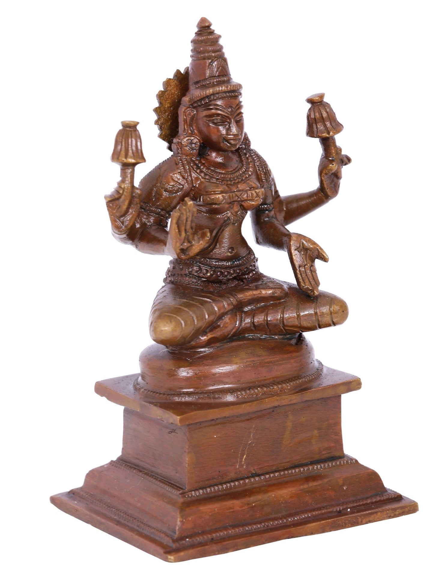 6" Blessing Goddess Lakshmi On Pedestal | Panchaloha Bronze Statue From Swamimalai | Decorative Bronze Idol | Bronze Statue For Temple