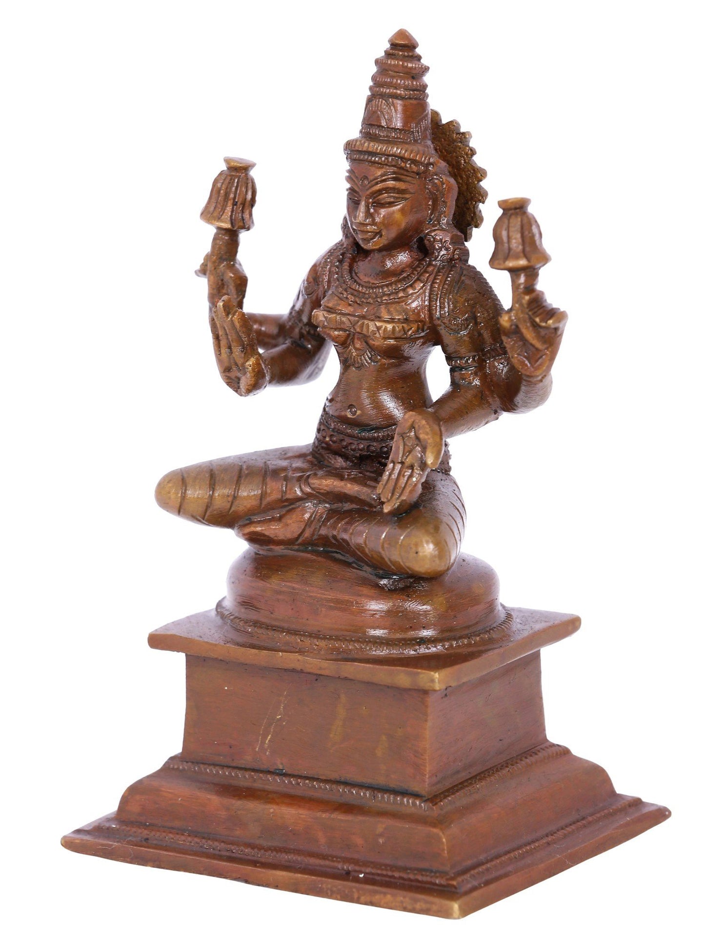 6" Blessing Goddess Lakshmi On Pedestal | Panchaloha Bronze Statue From Swamimalai | Decorative Bronze Idol | Bronze Statue For Temple