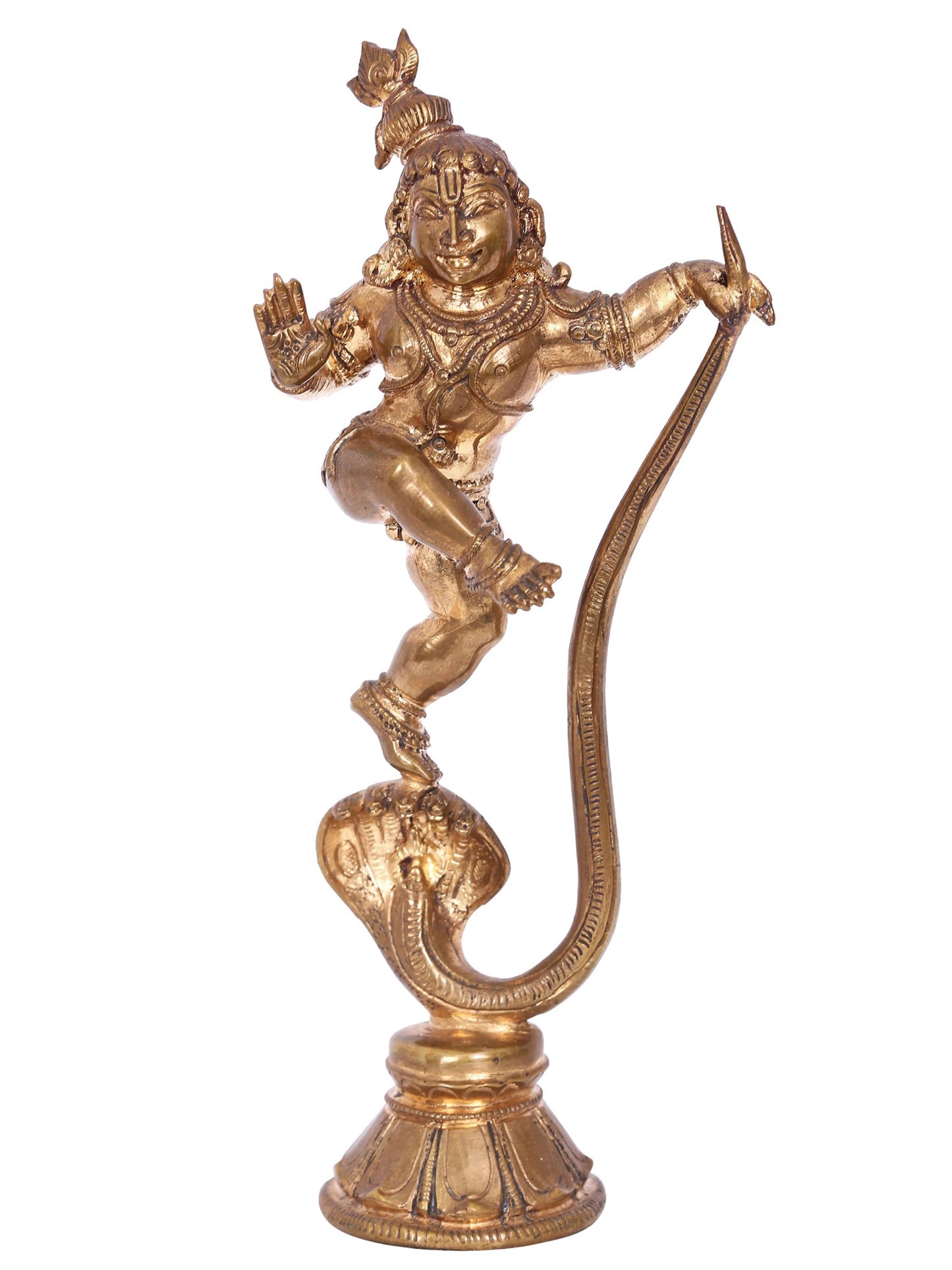 7" Dancing Baby Krishna On Kaliya Serpent | Panchaloha Bronze Statue From Swamimalai | Decorative Bronze Idol | Bronze Statue For Temple