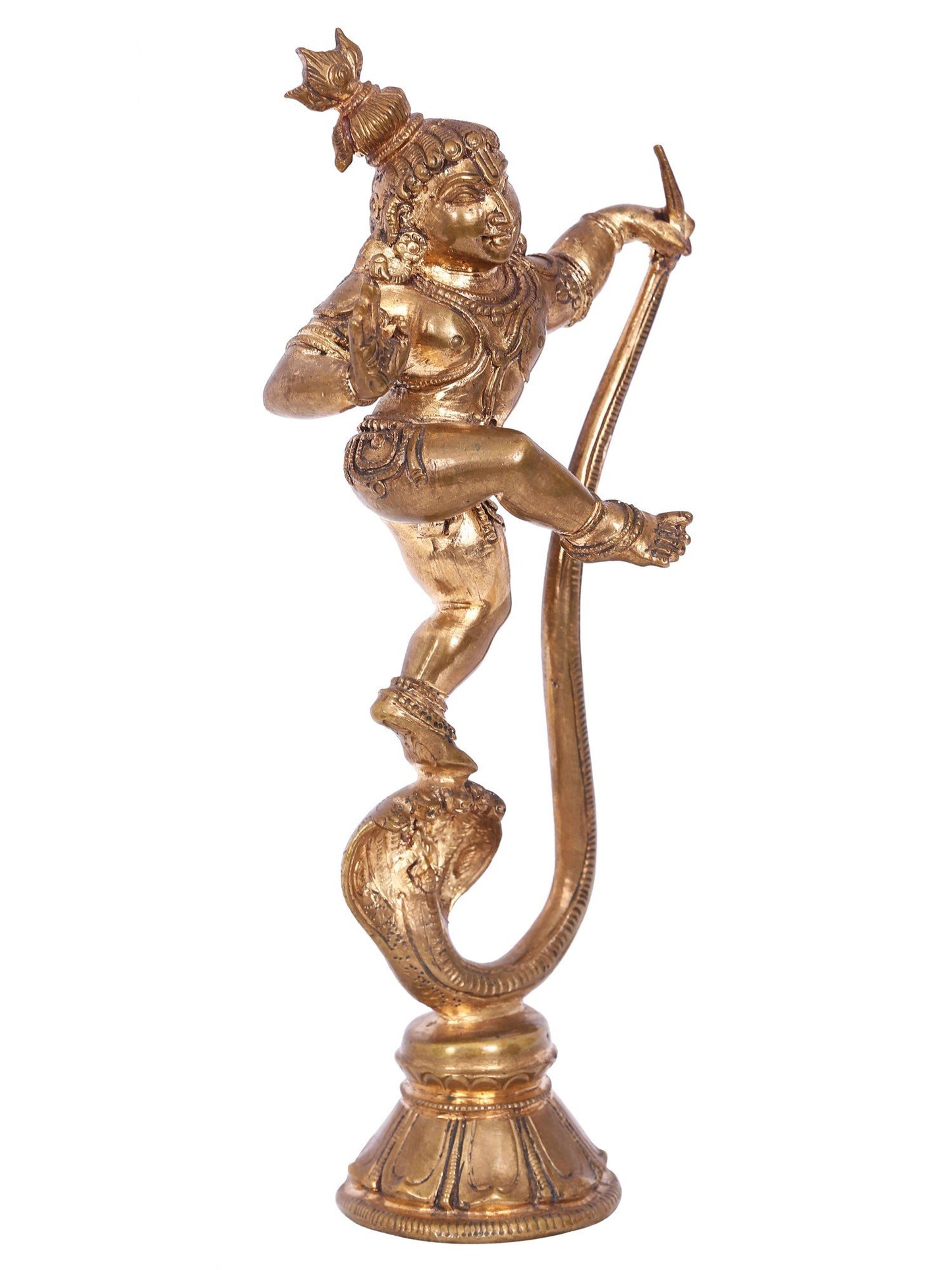 7" Dancing Baby Krishna On Kaliya Serpent | Panchaloha Bronze Statue From Swamimalai | Decorative Bronze Idol | Bronze Statue For Temple