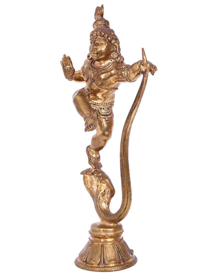 7" Dancing Baby Krishna On Kaliya Serpent | Panchaloha Bronze Statue From Swamimalai | Decorative Bronze Idol | Bronze Statue For Temple