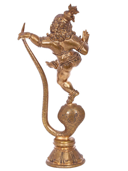 7" Dancing Baby Krishna On Kaliya Serpent | Panchaloha Bronze Statue From Swamimalai | Decorative Bronze Idol | Bronze Statue For Temple