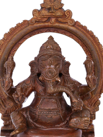 5" Small Four Arms Lord Ganesha With Kirtimukha | Panchaloha Bronze Statue | Decorative Bronze Idol | Bronze Statue For Temple