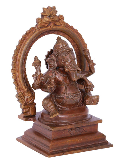 5" Small Four Arms Lord Ganesha With Kirtimukha | Panchaloha Bronze Statue | Decorative Bronze Idol | Bronze Statue For Temple