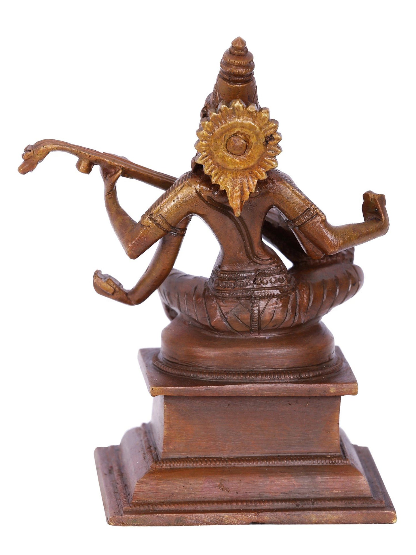 5" Small Goddess Saraswati Seated With Sitar | Panchaloha Bronze Statue | Decorative Bronze Idol | Bronze Statue For Temple