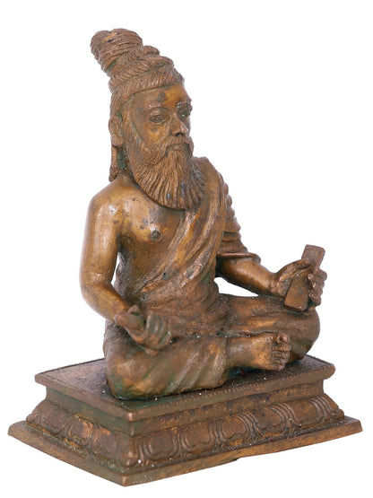 4" Saint Thiruvalluvar Seated On Aasana | Panchaloha Bronze Statue | Decorative Bronze Idol | Bronze Statue For Temple