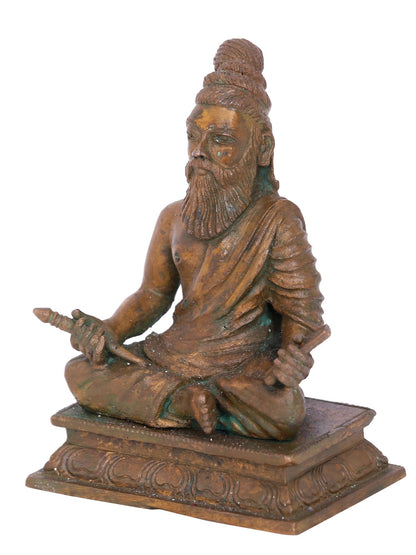 4" Saint Thiruvalluvar Seated On Aasana | Panchaloha Bronze Statue | Decorative Bronze Idol | Bronze Statue For Temple