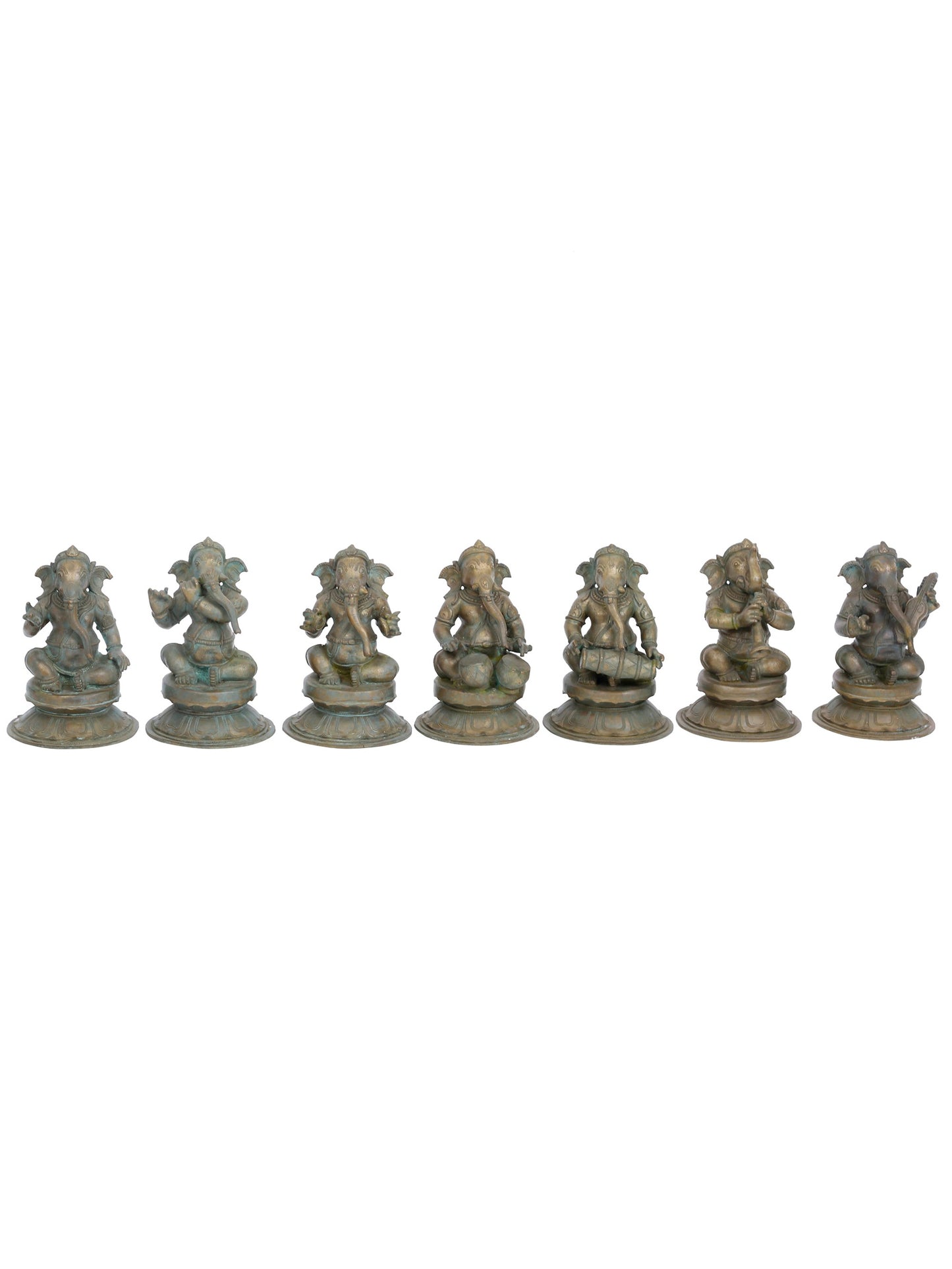 8.5" Musical Ganesha (Set Of 7) | Handmade Lord Ganesha Idol | Panchaloha Bronze Statue From Swamimalai