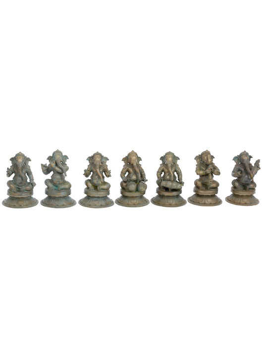 8.5" Musical Ganesha (Set Of 7) | Handmade Lord Ganesha Idol | Panchaloha Bronze Statue From Swamimalai