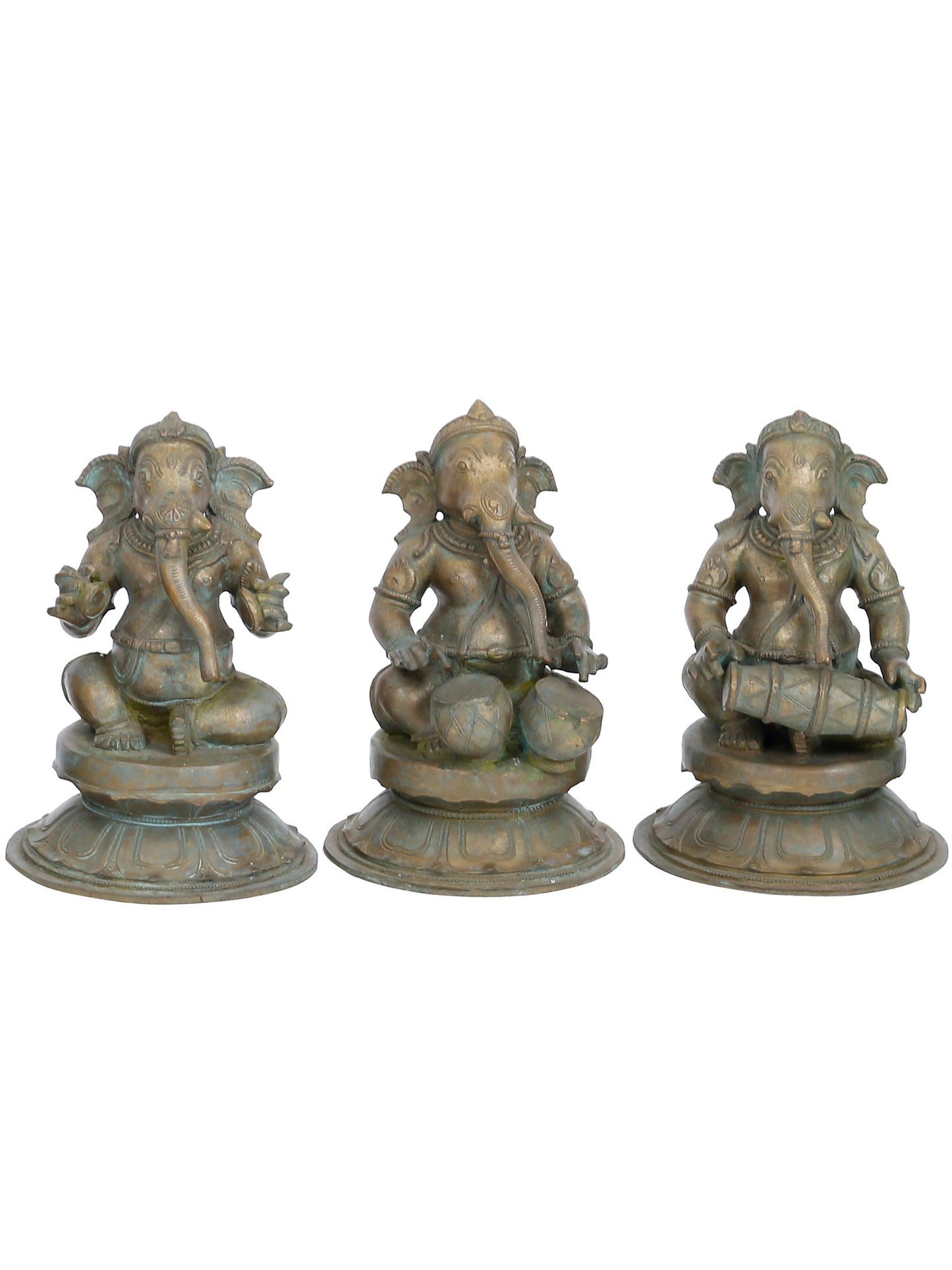 8.5" Musical Ganesha (Set Of 7) | Handmade Lord Ganesha Idol | Panchaloha Bronze Statue From Swamimalai