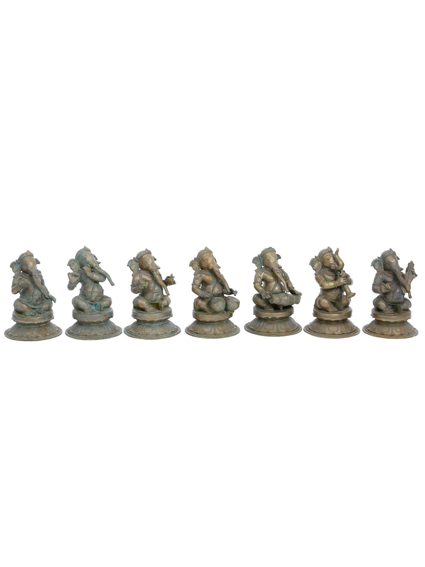 8.5" Musical Ganesha (Set Of 7) | Handmade Lord Ganesha Idol | Panchaloha Bronze Statue From Swamimalai