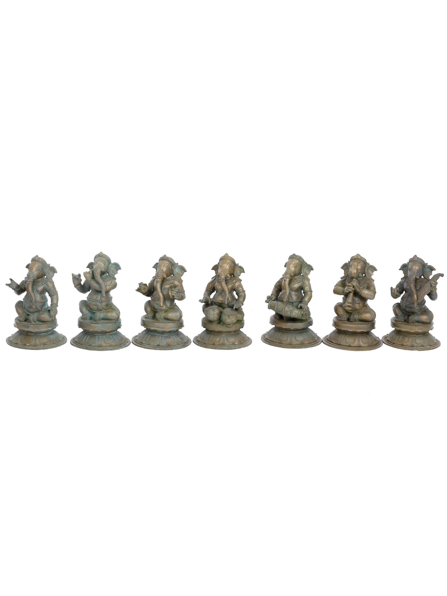 8.5" Musical Ganesha (Set Of 7) | Handmade Lord Ganesha Idol | Panchaloha Bronze Statue From Swamimalai