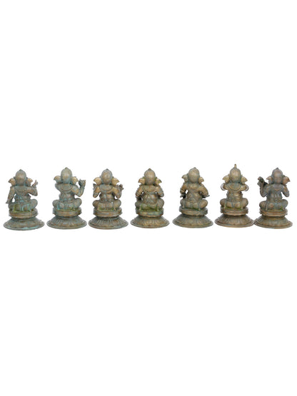 8.5" Musical Ganesha (Set Of 7) | Handmade Lord Ganesha Idol | Panchaloha Bronze Statue From Swamimalai