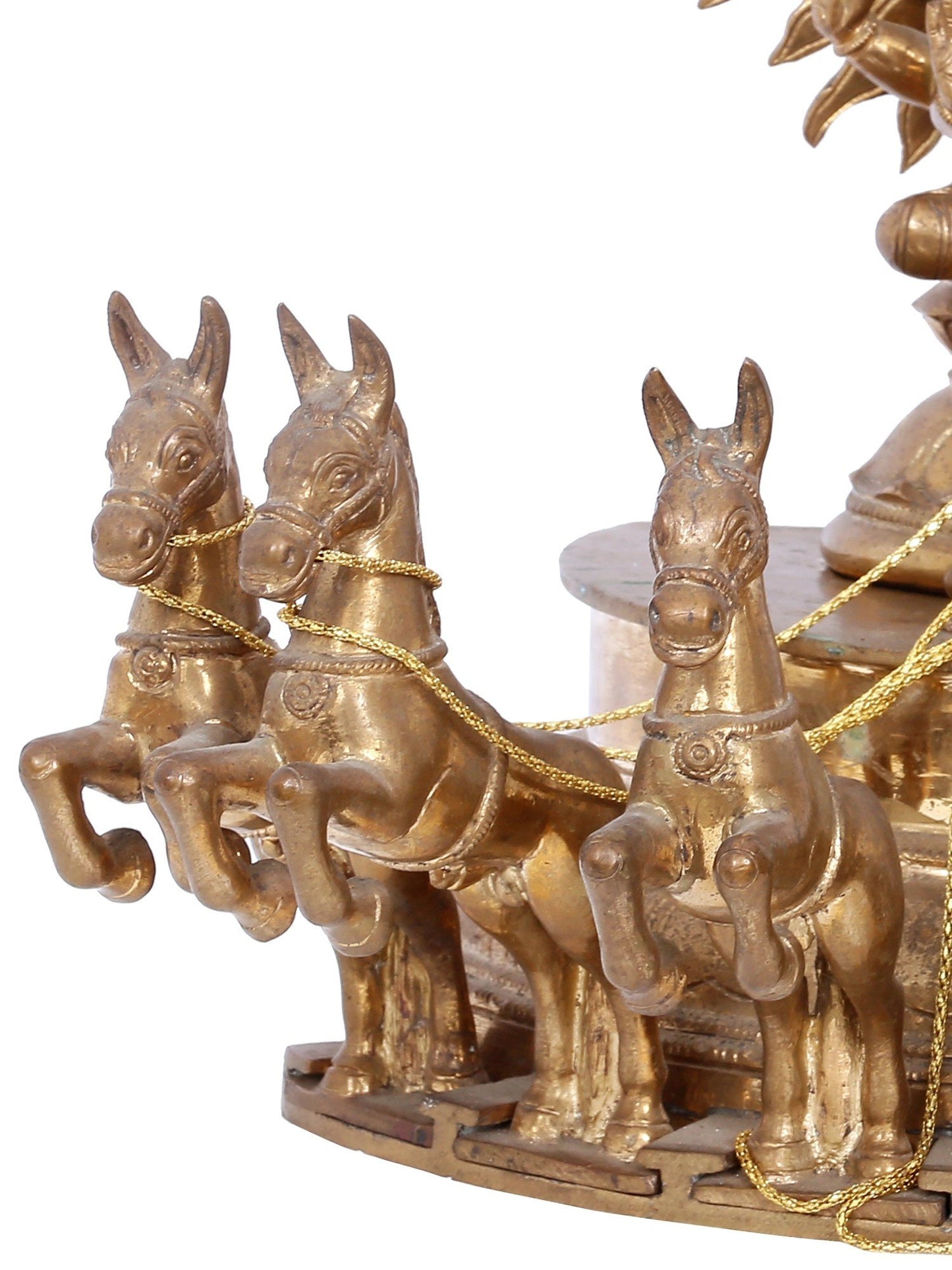 13" Lord Surya on His Seven Horses Chariot - Panchaloha Bronze Statue | Handmade Bronze Idol