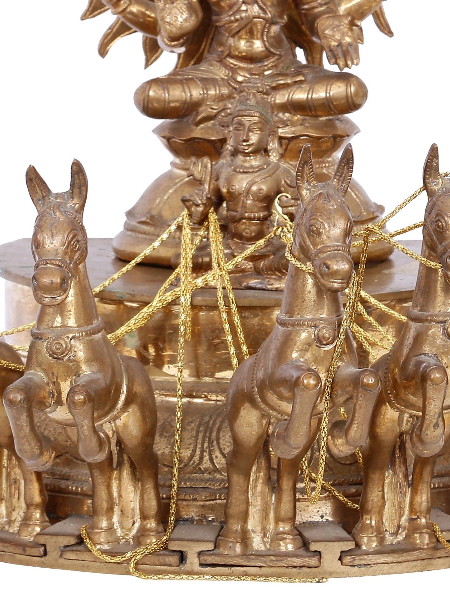 13" Lord Surya on His Seven Horses Chariot - Panchaloha Bronze Statue | Handmade Bronze Idol