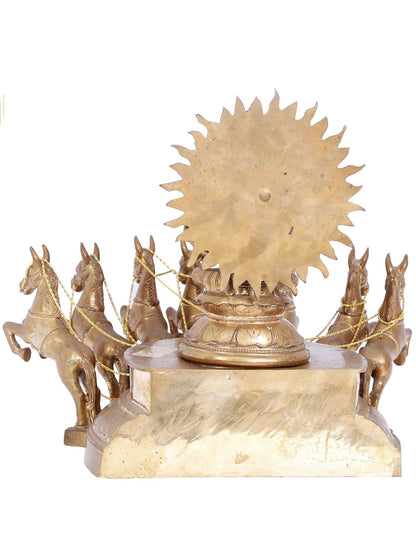 13" Lord Surya on His Seven Horses Chariot - Panchaloha Bronze Statue | Handmade Bronze Idol