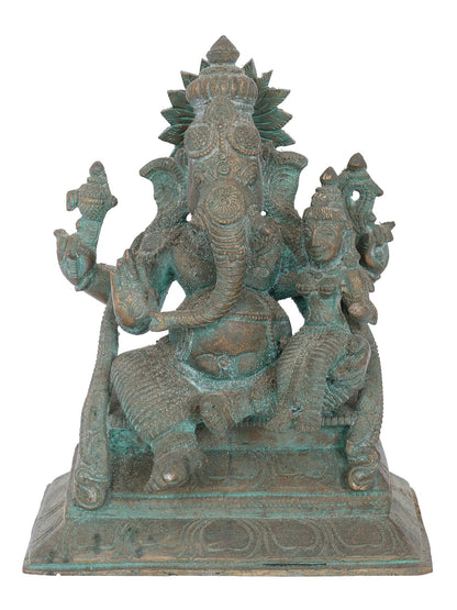 6" Shakti Ganpati Seated On Aasana | Panchaloha Bronze Statue | Decorative Bronze Idol | Bronze Statue For Temple