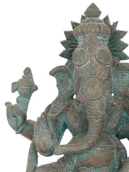 6" Shakti Ganpati Seated On Aasana | Panchaloha Bronze Statue | Decorative Bronze Idol | Bronze Statue For Temple