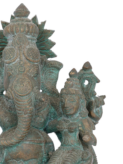 6" Shakti Ganpati Seated On Aasana | Panchaloha Bronze Statue | Decorative Bronze Idol | Bronze Statue For Temple