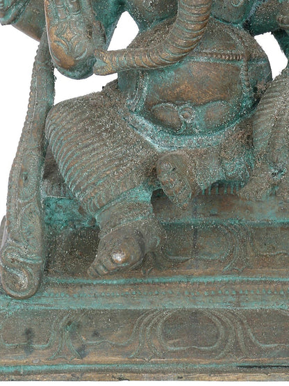 6" Shakti Ganpati Seated On Aasana | Panchaloha Bronze Statue | Decorative Bronze Idol | Bronze Statue For Temple