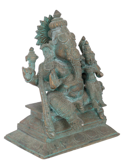 6" Shakti Ganpati Seated On Aasana | Panchaloha Bronze Statue | Decorative Bronze Idol | Bronze Statue For Temple