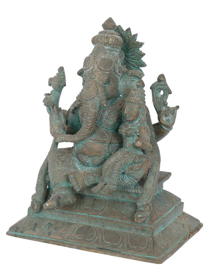 6" Shakti Ganpati Seated On Aasana | Panchaloha Bronze Statue | Decorative Bronze Idol | Bronze Statue For Temple