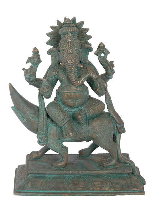 7" Vijaya Ganapati Seated On Mushaka | Panchaloha Bronze Statue | Decorative Bronze Idol | Bronze Statue For Temple